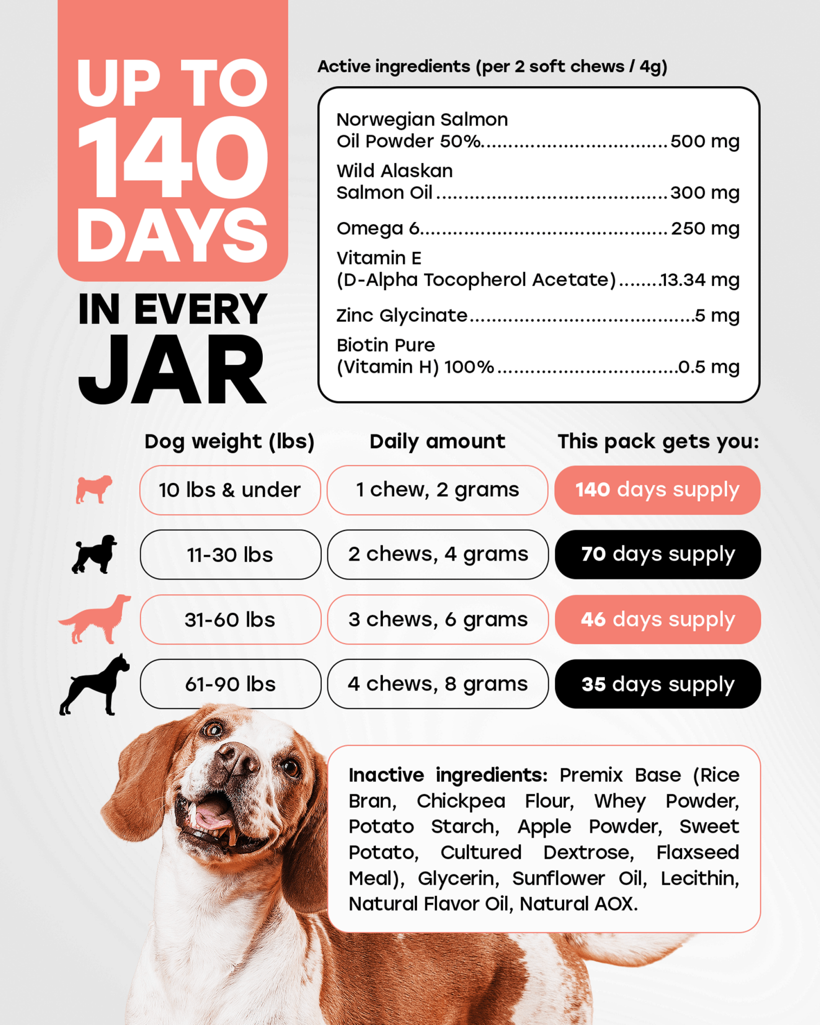 Omega 3 Skin & Coat Chews for Dogs – Wild Salmon Oil, Biotin, Zinc & Vitamin E – Supports Healthy Skin & Coat – 140 Count - Pup Choice - healthy choices for your pup