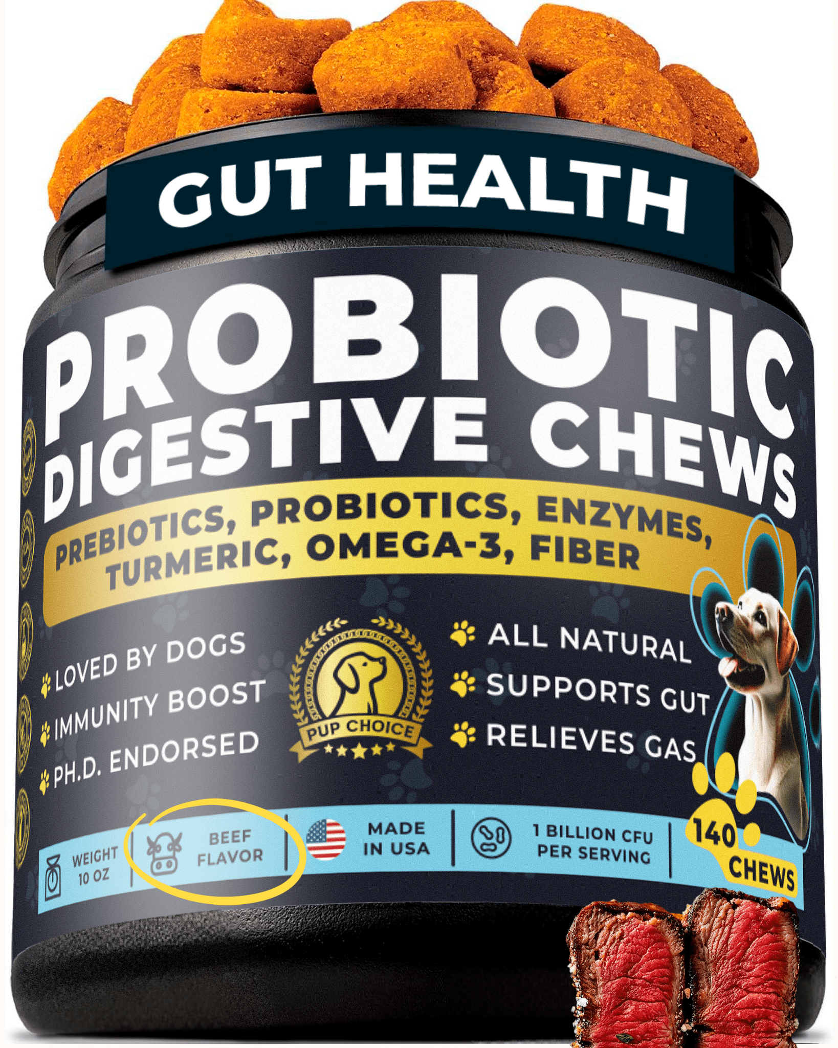 Probiotic Digestive Chews with Prebiotics, Enzymes, Turmeric, Omega - 3, Fiber & More. - Pup Choice - healthy choices for your pup