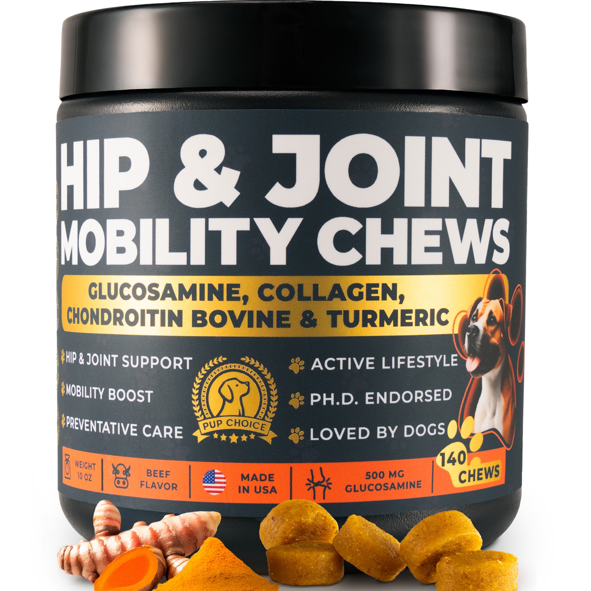Hip & Joint Mobility Chews with 500 mg Glucosamine, , Collagen, Chondroitin Bovine, Turmeric & More