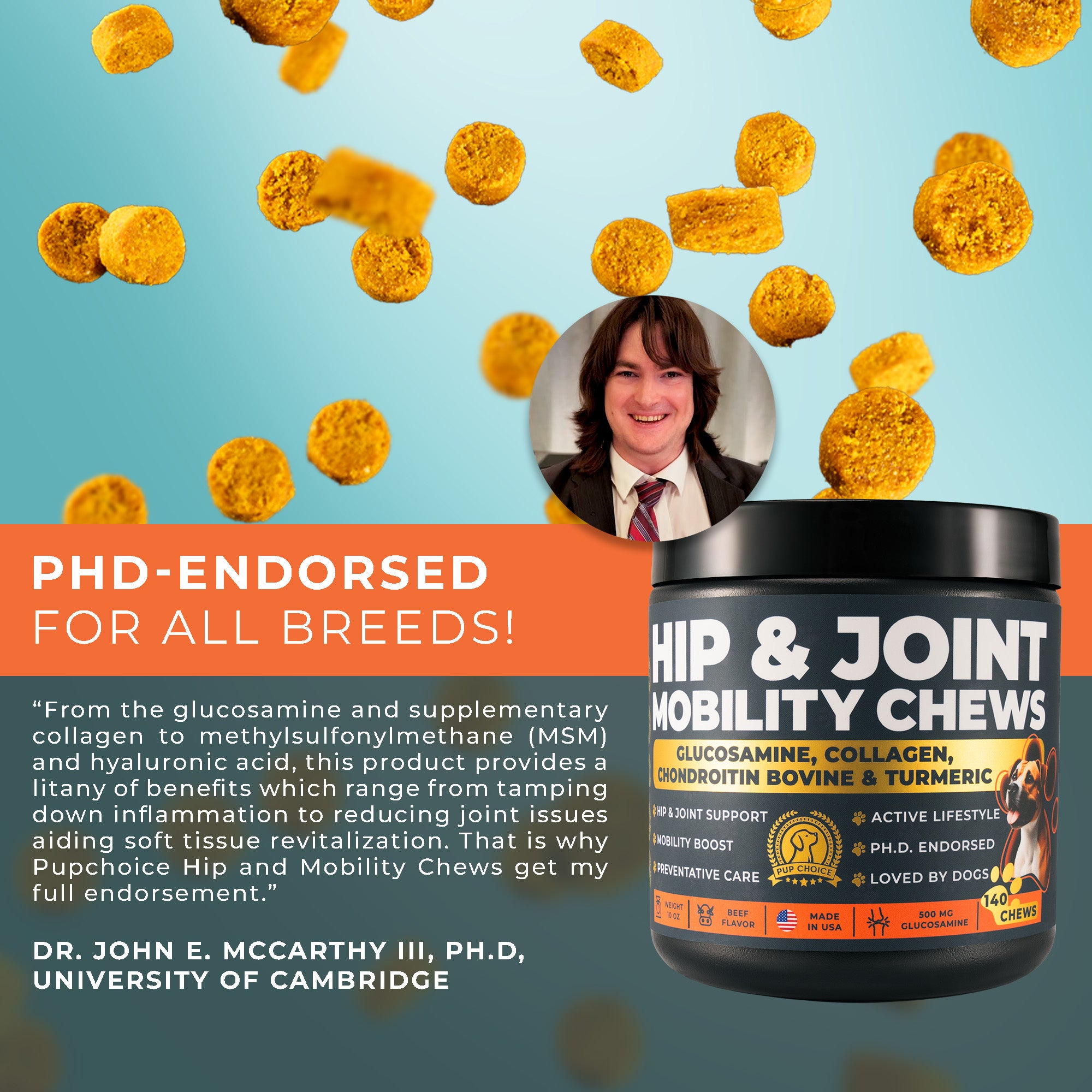 Hip & Joint Mobility Chews with 500 mg Glucosamine, , Collagen, Chondroitin Bovine, Turmeric & More