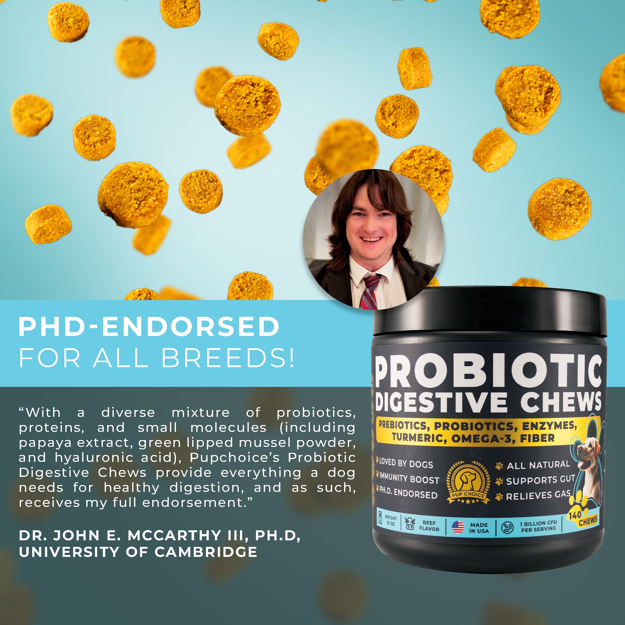 Probiotic Digestive Chews with Prebiotics, Enzymes, Turmeric, Omega-3, Fiber & More.