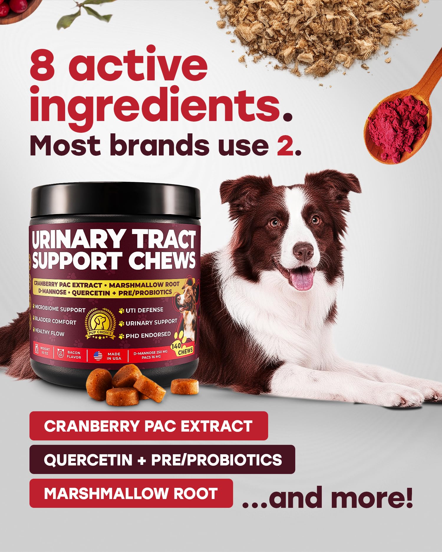 Cranberry Urinary Support Chews for Dogs – 140 Soft Chews with D - Mannose & Probiotics - Pup Choice - healthy choices for your pup
