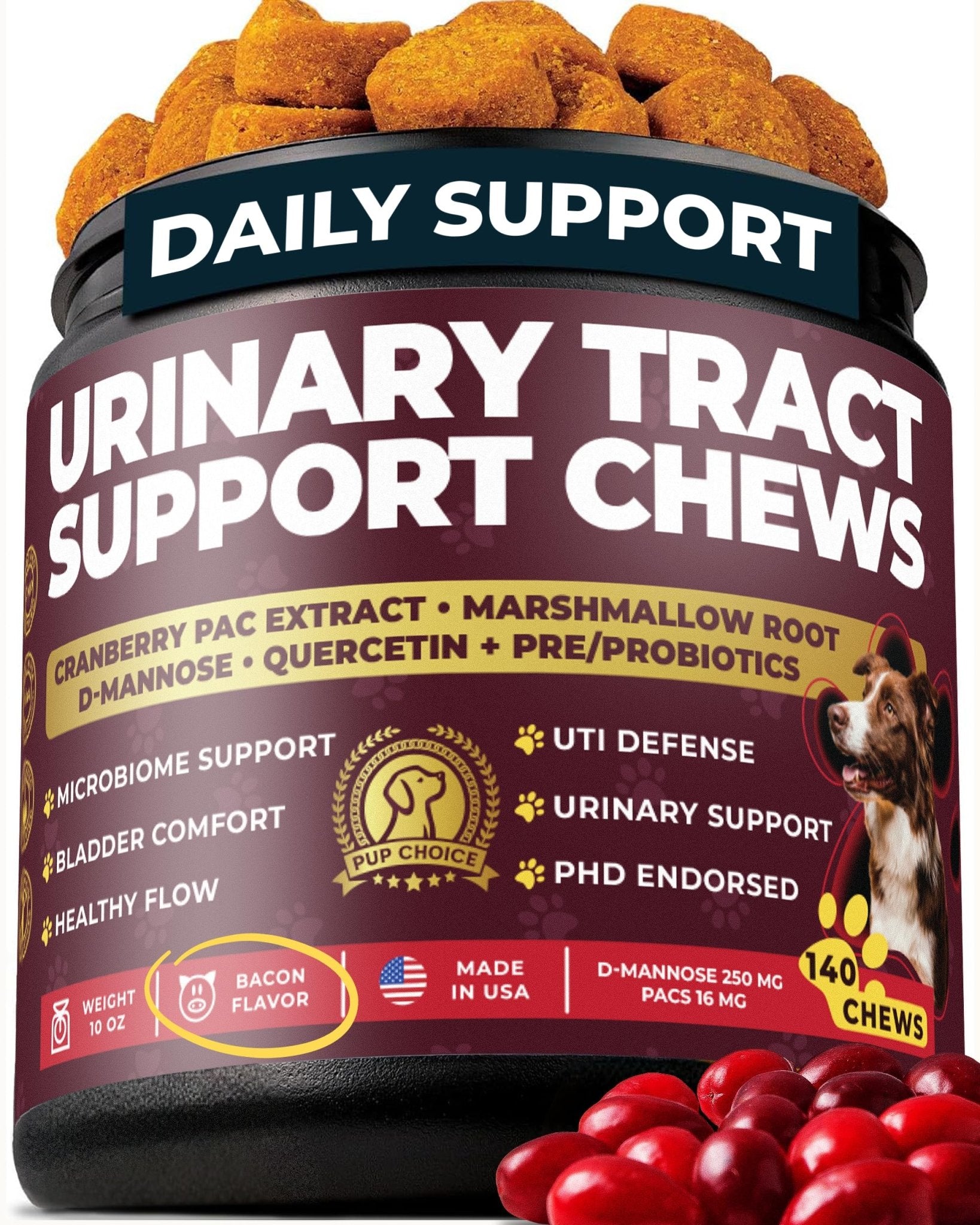 Cranberry Urinary Support Chews for Dogs – 140 Soft Chews with D - Mannose & Probiotics - Pup Choice - healthy choices for your pup