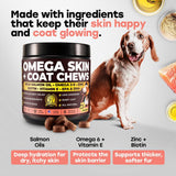 Omega 3 Skin & Coat Chews for Dogs – Wild Salmon Oil, Biotin, Zinc & Vitamin E – Supports Healthy Skin & Coat – 140 Count - Pup Choice - healthy choices for your pup