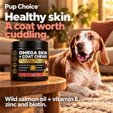 Omega 3 Skin & Coat Chews for Dogs – Wild Salmon Oil, Biotin, Zinc & Vitamin E – Supports Healthy Skin & Coat – 140 Count - Pup Choice - healthy choices for your pup