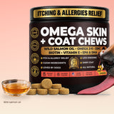 Pup Choice Omega Skin and Coat Chews with wild salmon oil ingredient cue