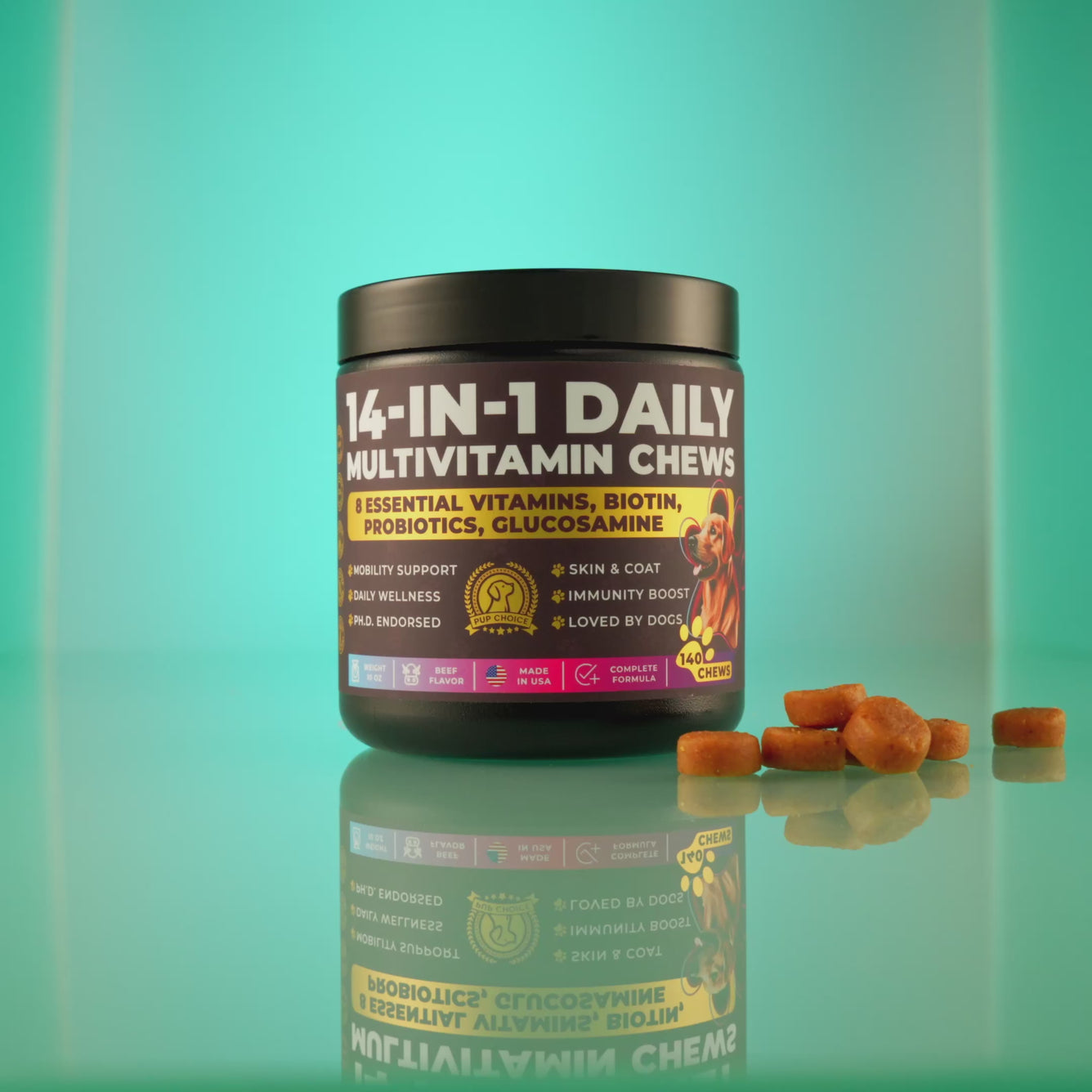 14-in-1 Daily Multivitamin Chews with 8 Essential Vitamins, Biotin, Probiotics & Glucosamine