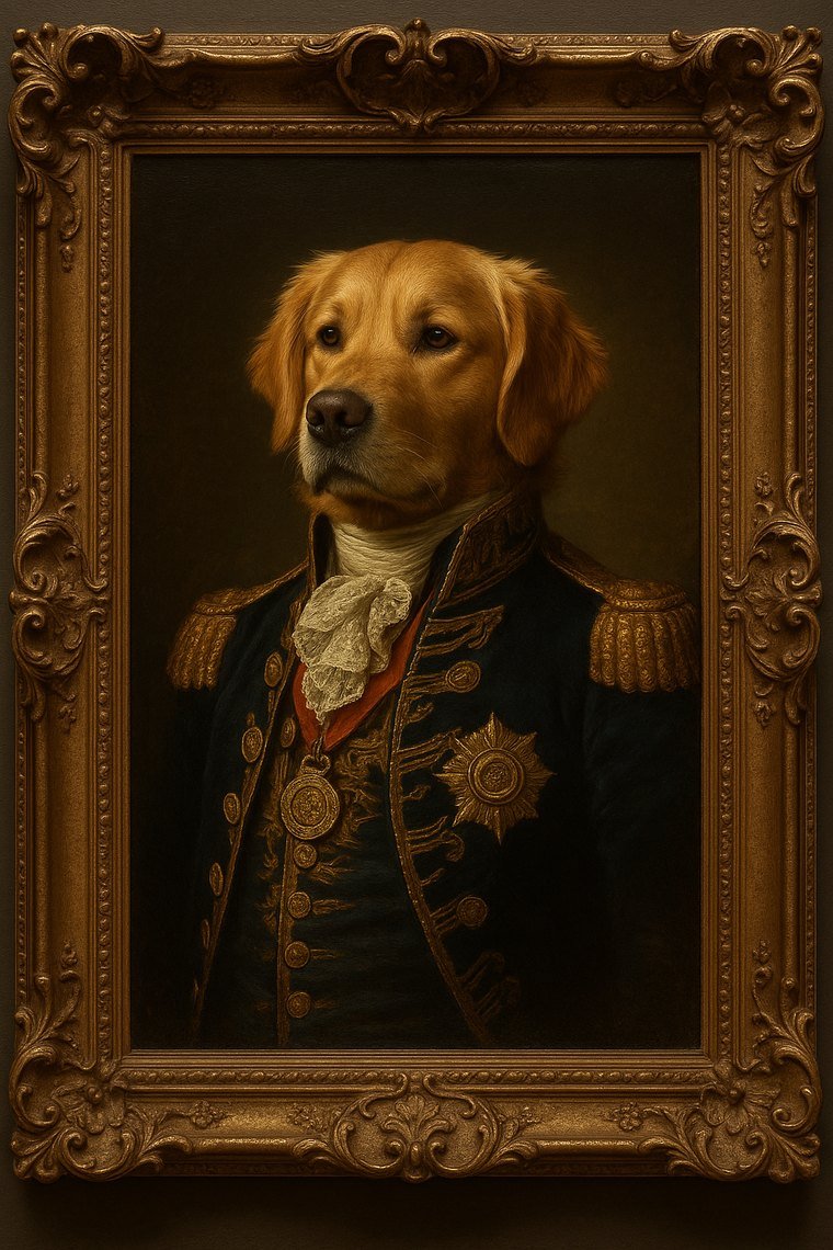 Custom royal portrait of the winning dog